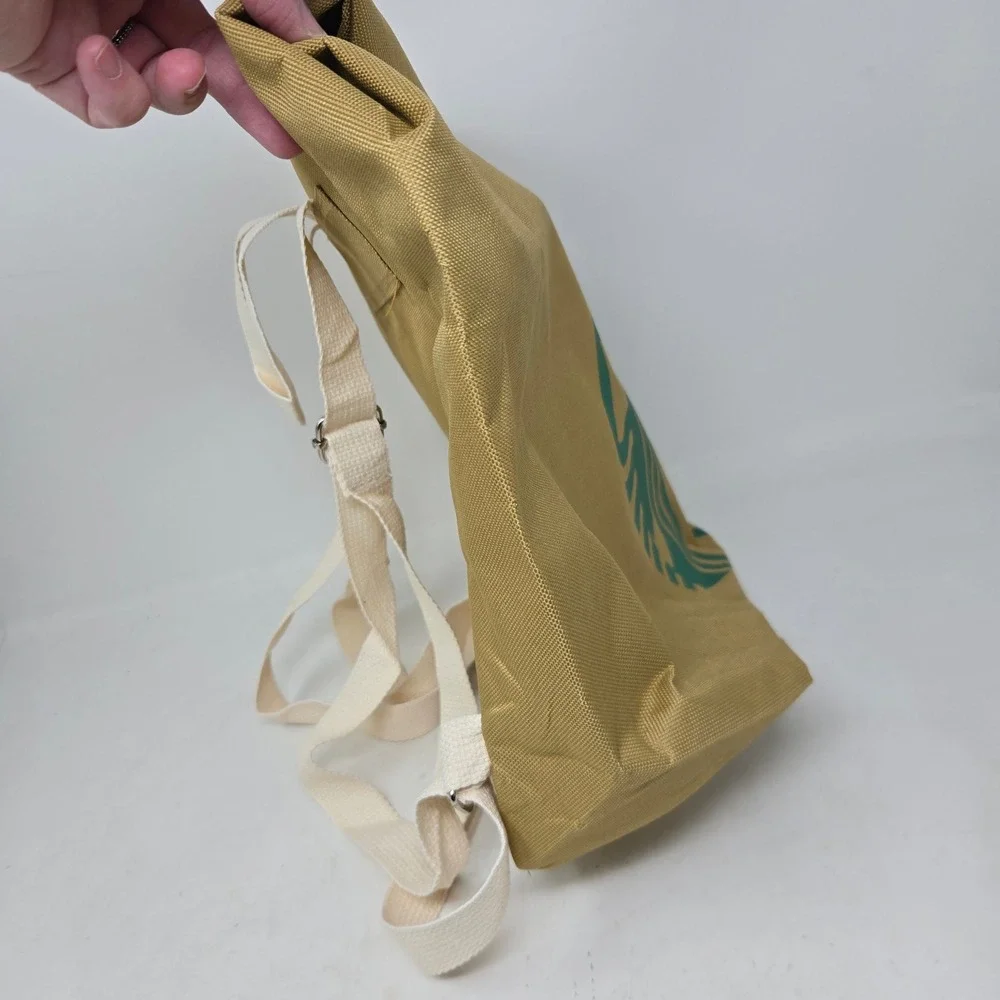 Starbucks Siren Logo Roll Top Backpack Khaki Tan Green Canvas Adjustable Straps